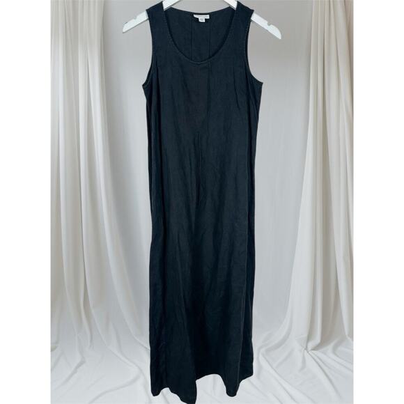 J.Jill Black Linen Sleeveless Modest Dress Size XS Pinafore Cottage Core Pockets - Picture 1 of 12